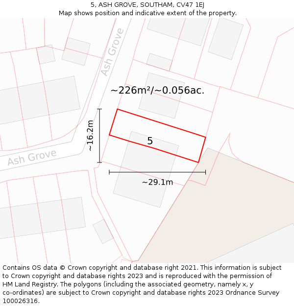 5, ASH GROVE, SOUTHAM, CV47 1EJ: Plot and title map