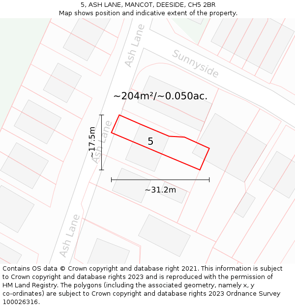 5, ASH LANE, MANCOT, DEESIDE, CH5 2BR: Plot and title map