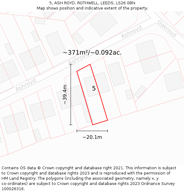 5, ASH ROYD, ROTHWELL, LEEDS, LS26 0BN: Plot and title map