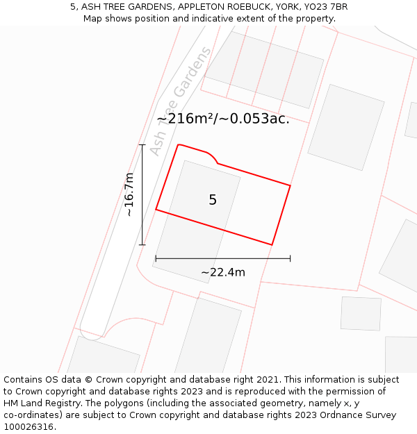5, ASH TREE GARDENS, APPLETON ROEBUCK, YORK, YO23 7BR: Plot and title map