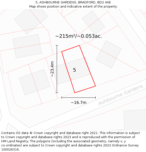 5, ASHBOURNE GARDENS, BRADFORD, BD2 4AE: Plot and title map