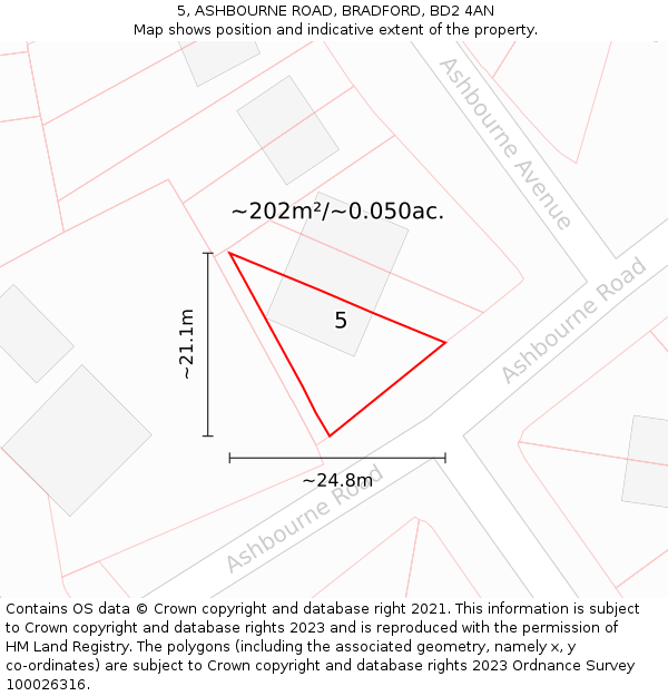 5, ASHBOURNE ROAD, BRADFORD, BD2 4AN: Plot and title map