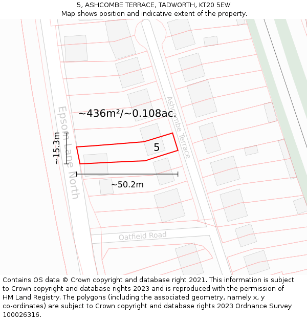5, ASHCOMBE TERRACE, TADWORTH, KT20 5EW: Plot and title map