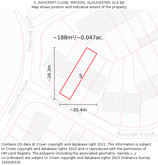 5, ASHCROFT CLOSE, MATSON, GLOUCESTER, GL4 6JX: Plot and title map