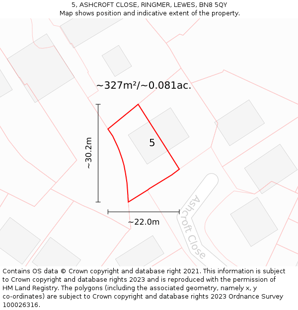 5, ASHCROFT CLOSE, RINGMER, LEWES, BN8 5QY: Plot and title map