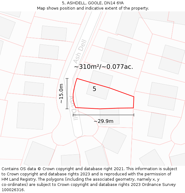 5, ASHDELL, GOOLE, DN14 6YA: Plot and title map