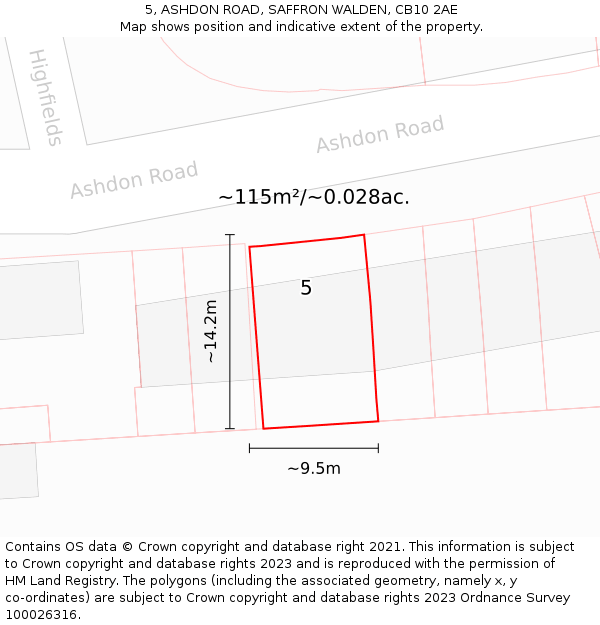 5, ASHDON ROAD, SAFFRON WALDEN, CB10 2AE: Plot and title map
