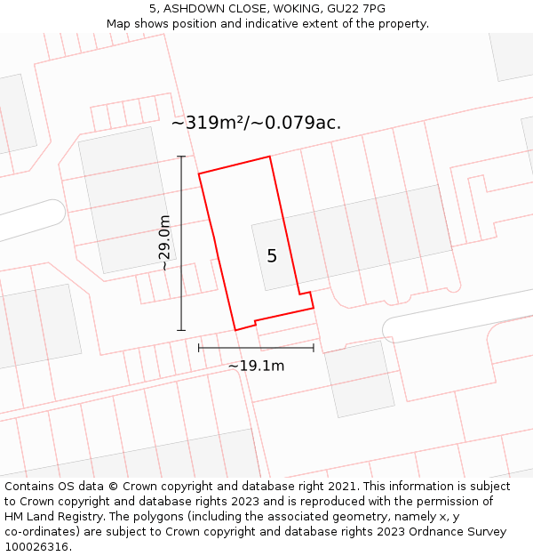 5, ASHDOWN CLOSE, WOKING, GU22 7PG: Plot and title map