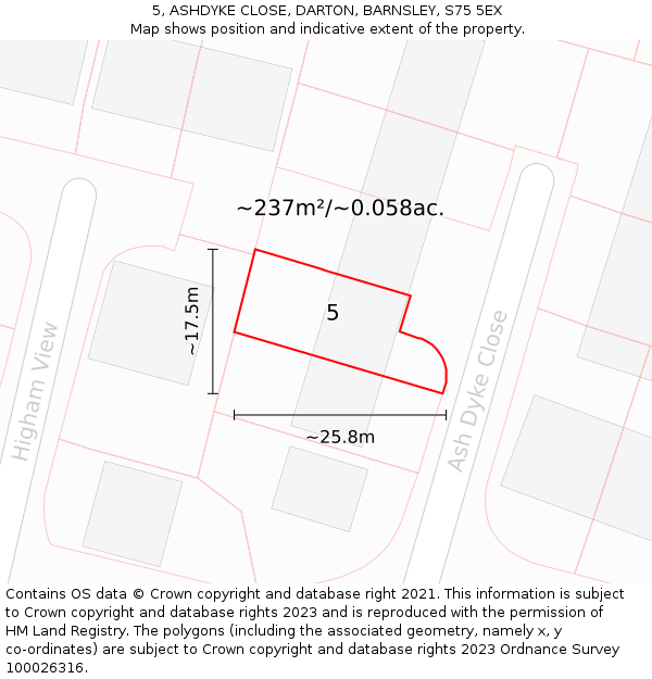 5, ASHDYKE CLOSE, DARTON, BARNSLEY, S75 5EX: Plot and title map