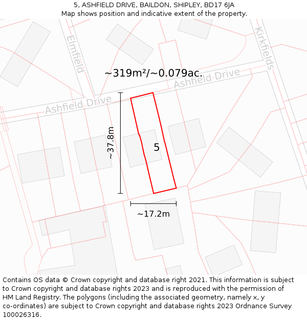 5, ASHFIELD DRIVE, BAILDON, SHIPLEY, BD17 6JA: Plot and title map