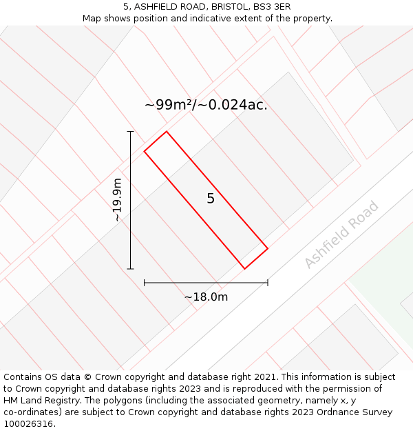 5, ASHFIELD ROAD, BRISTOL, BS3 3ER: Plot and title map