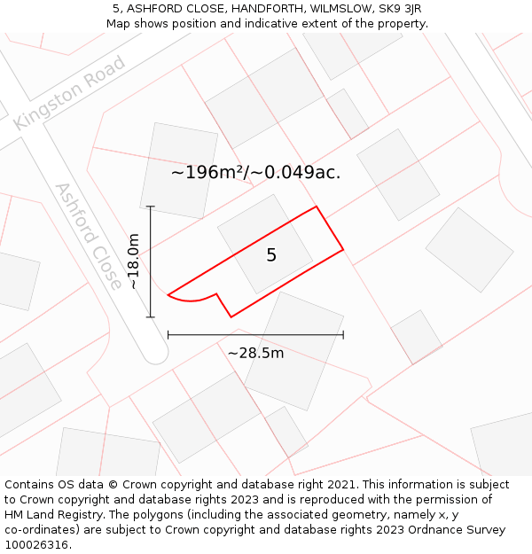 5, ASHFORD CLOSE, HANDFORTH, WILMSLOW, SK9 3JR: Plot and title map