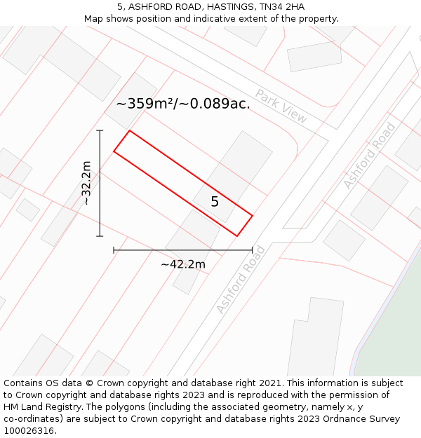 5, ASHFORD ROAD, HASTINGS, TN34 2HA: Plot and title map