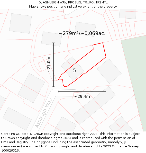 5, ASHLEIGH WAY, PROBUS, TRURO, TR2 4TL: Plot and title map