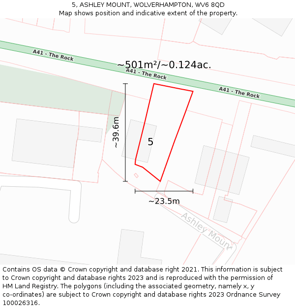 5, ASHLEY MOUNT, WOLVERHAMPTON, WV6 8QD: Plot and title map