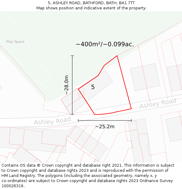 5, ASHLEY ROAD, BATHFORD, BATH, BA1 7TT: Plot and title map