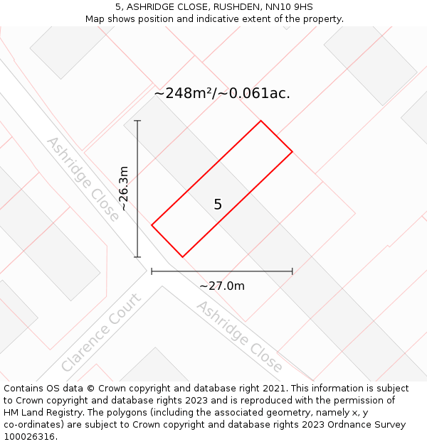 5, ASHRIDGE CLOSE, RUSHDEN, NN10 9HS: Plot and title map