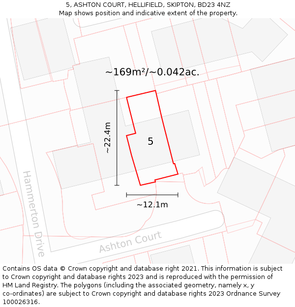 5, ASHTON COURT, HELLIFIELD, SKIPTON, BD23 4NZ: Plot and title map