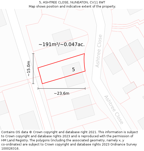 5, ASHTREE CLOSE, NUNEATON, CV11 6WT: Plot and title map