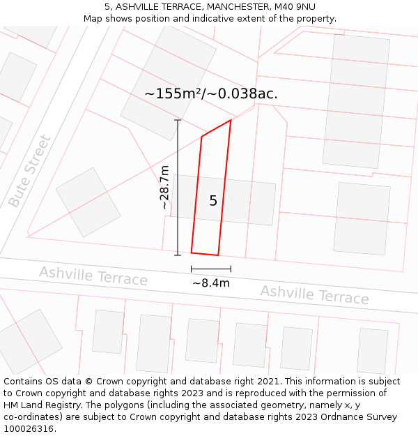 5, ASHVILLE TERRACE, MANCHESTER, M40 9NU: Plot and title map