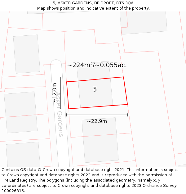 5, ASKER GARDENS, BRIDPORT, DT6 3QA: Plot and title map