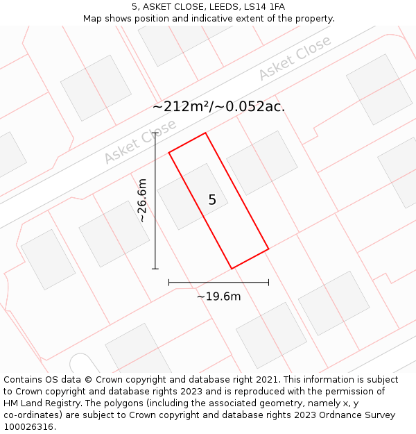 5, ASKET CLOSE, LEEDS, LS14 1FA: Plot and title map
