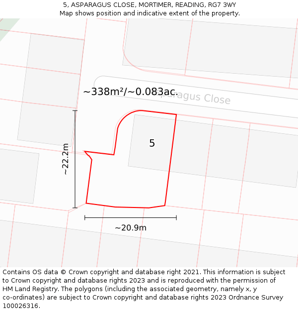 5, ASPARAGUS CLOSE, MORTIMER, READING, RG7 3WY: Plot and title map