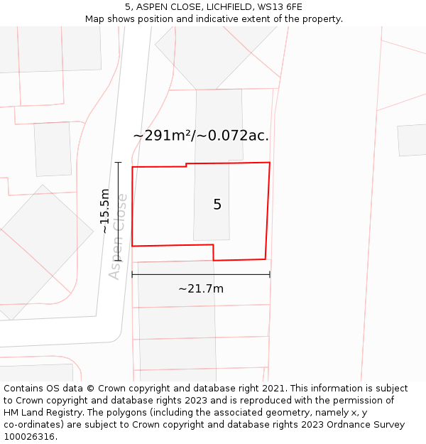 5, ASPEN CLOSE, LICHFIELD, WS13 6FE: Plot and title map
