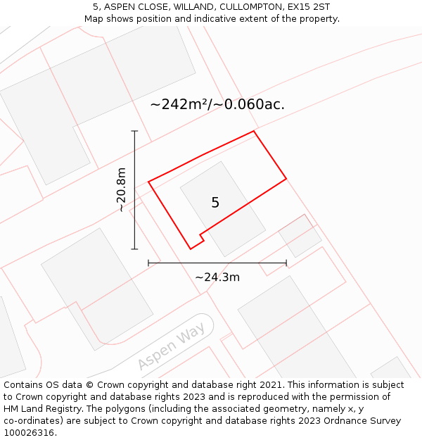 5, ASPEN CLOSE, WILLAND, CULLOMPTON, EX15 2ST: Plot and title map