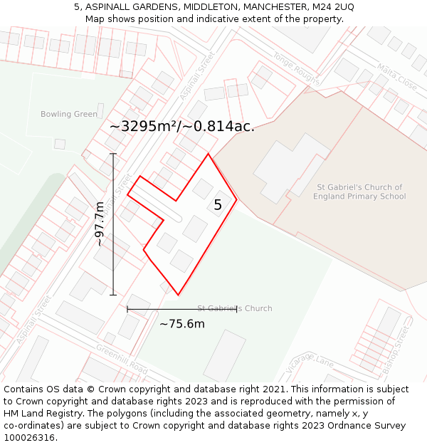 5, ASPINALL GARDENS, MIDDLETON, MANCHESTER, M24 2UQ: Plot and title map