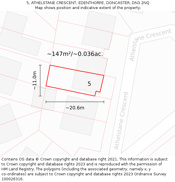 5, ATHELSTANE CRESCENT, EDENTHORPE, DONCASTER, DN3 2NQ: Plot and title map