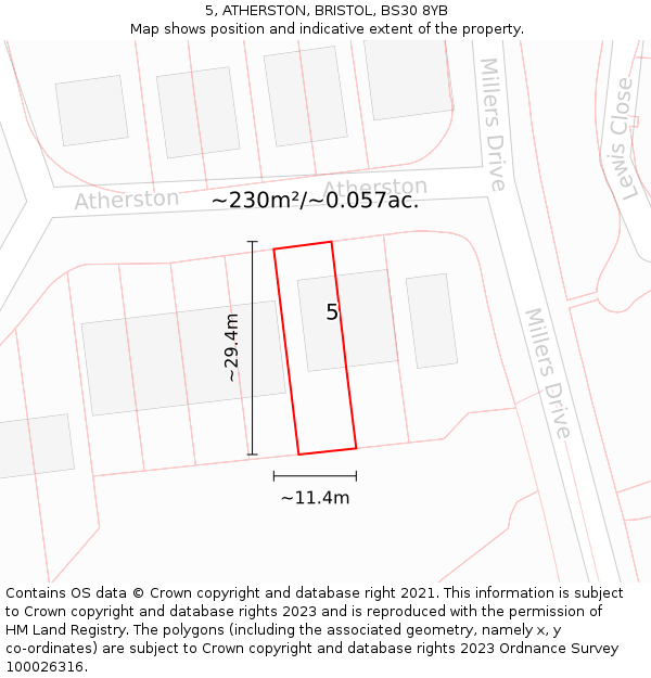 5, ATHERSTON, BRISTOL, BS30 8YB: Plot and title map