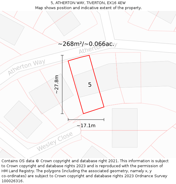 5, ATHERTON WAY, TIVERTON, EX16 4EW: Plot and title map
