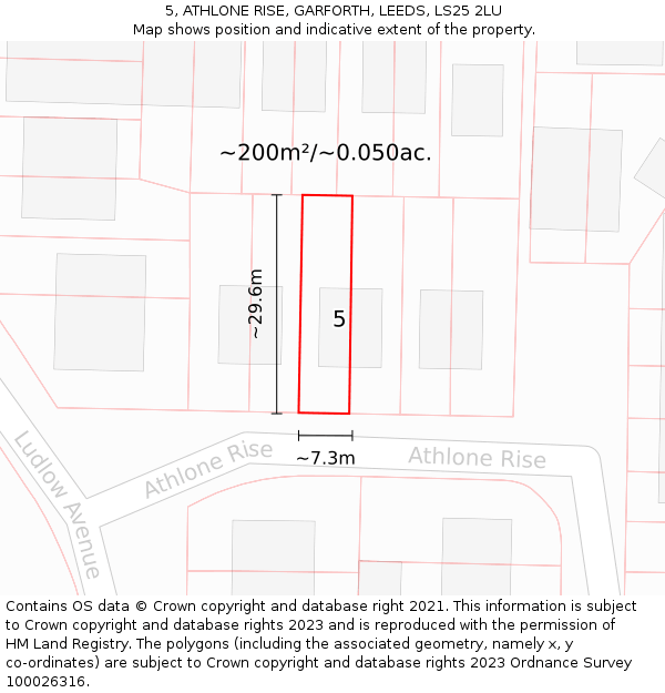 5, ATHLONE RISE, GARFORTH, LEEDS, LS25 2LU: Plot and title map