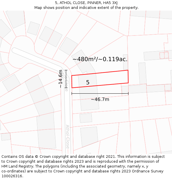 5, ATHOL CLOSE, PINNER, HA5 3XJ: Plot and title map