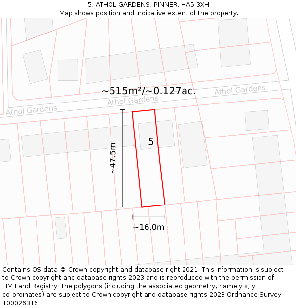 5, ATHOL GARDENS, PINNER, HA5 3XH: Plot and title map