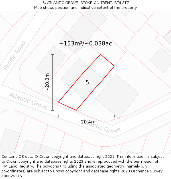 5, ATLANTIC GROVE, STOKE-ON-TRENT, ST4 8TZ: Plot and title map