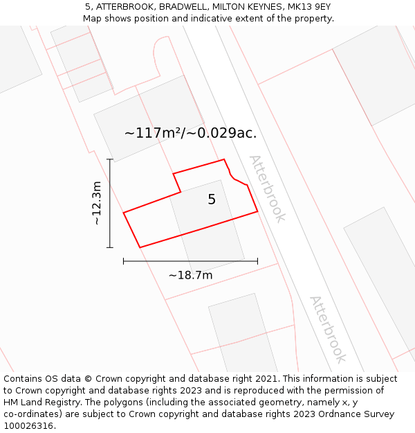5, ATTERBROOK, BRADWELL, MILTON KEYNES, MK13 9EY: Plot and title map