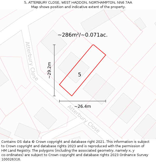 5, ATTERBURY CLOSE, WEST HADDON, NORTHAMPTON, NN6 7AA: Plot and title map