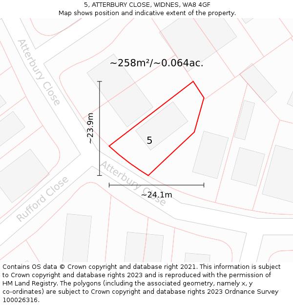 5, ATTERBURY CLOSE, WIDNES, WA8 4GF: Plot and title map