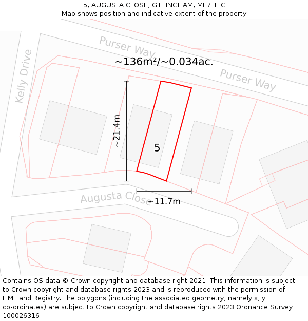 5, AUGUSTA CLOSE, GILLINGHAM, ME7 1FG: Plot and title map
