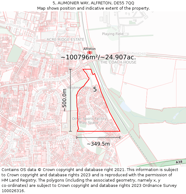 5, AUMONIER WAY, ALFRETON, DE55 7QQ: Plot and title map