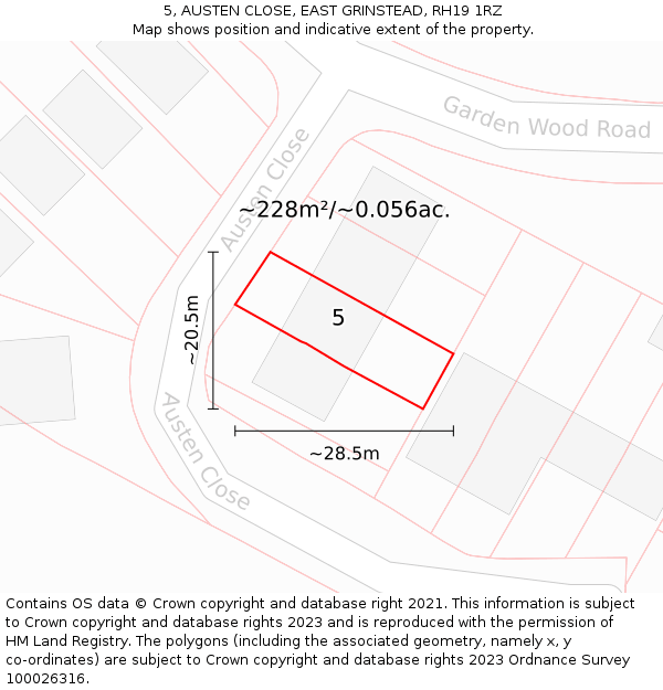 5, AUSTEN CLOSE, EAST GRINSTEAD, RH19 1RZ: Plot and title map