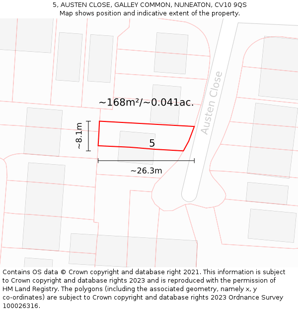 5, AUSTEN CLOSE, GALLEY COMMON, NUNEATON, CV10 9QS: Plot and title map