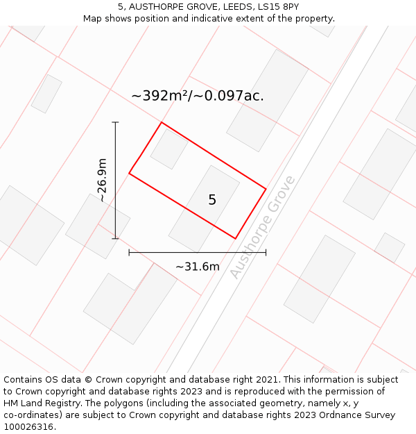 5, AUSTHORPE GROVE, LEEDS, LS15 8PY: Plot and title map