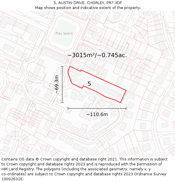 5, AUSTIN DRIVE, CHORLEY, PR7 3DF: Plot and title map