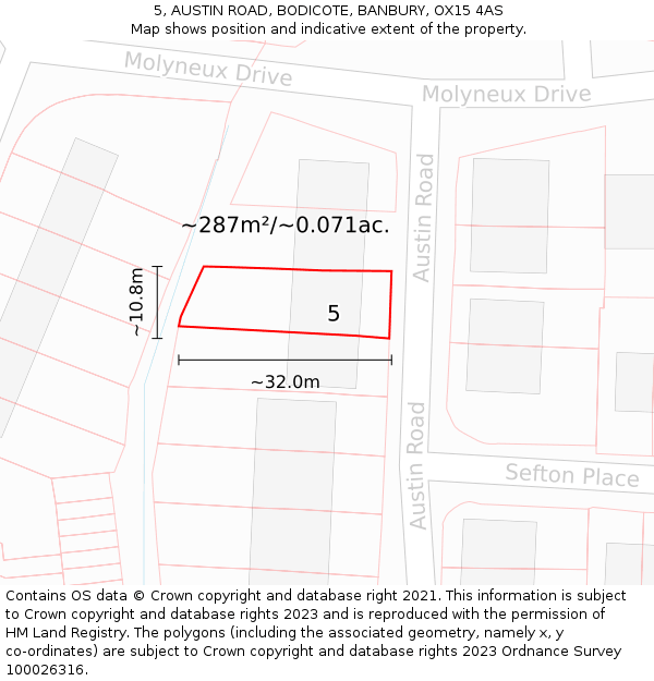 5, AUSTIN ROAD, BODICOTE, BANBURY, OX15 4AS: Plot and title map