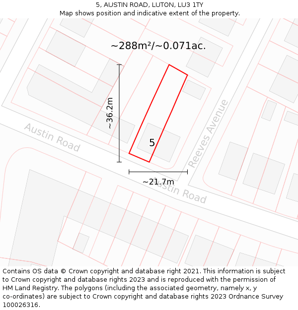 5, AUSTIN ROAD, LUTON, LU3 1TY: Plot and title map