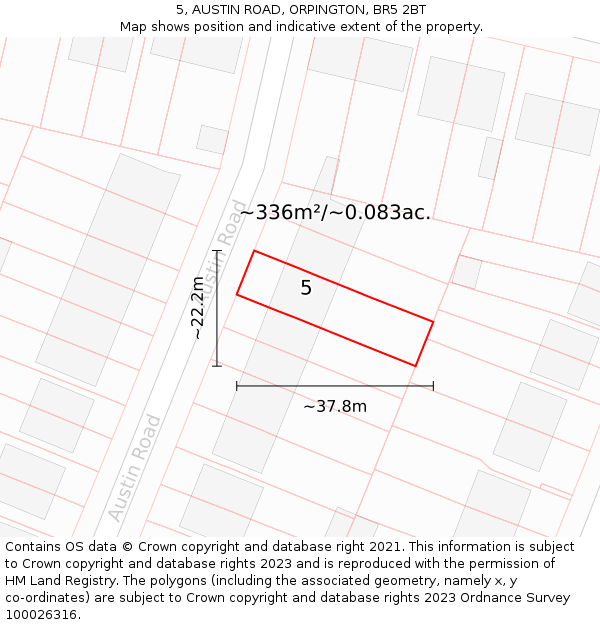 5, AUSTIN ROAD, ORPINGTON, BR5 2BT: Plot and title map