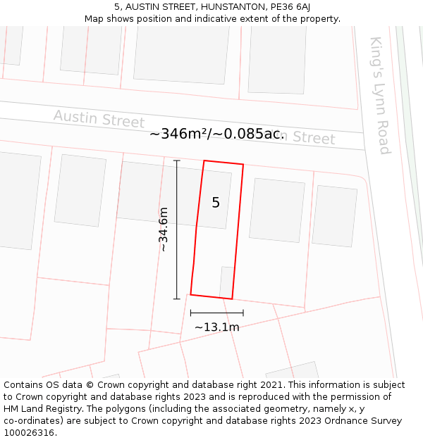 5, AUSTIN STREET, HUNSTANTON, PE36 6AJ: Plot and title map